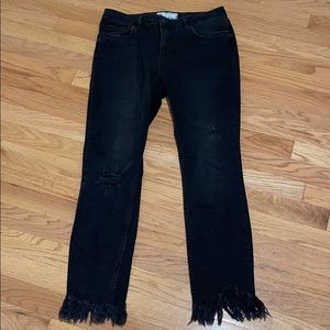 Free People Black Fringe Hem Jeans Size 28